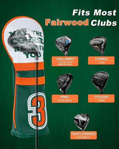 Golf Headcovers Golf Club Head Covers May The Course Be with You Style Premium Leather Driver Fairway(FW) Wood Hybrid(UT) with Number Tags in Saudi Arabia
