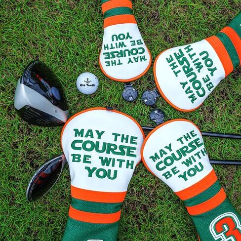 Golf Headcovers Golf Club Head Covers May The Course Be with You Style Premium Leather Driver Fairway(FW) Wood Hybrid(UT) with Number Tags in Saudi Arabia