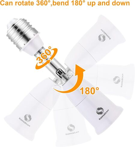 RONG&LAN E26/E27 Light Socket Extender，180 Degree Bendable, Extension Socket Extender Adapter, E26/E27 to E26/E27 Adjustable Extension, Flexible Medium Light Bulb Socket Converter (5.5inch 2-Pack) in Saudi Arabia