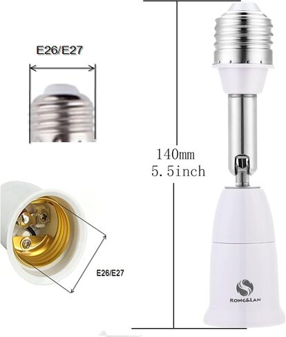 RONG&LAN E26/E27 Light Socket Extender，180 Degree Bendable, Extension Socket Extender Adapter, E26/E27 to E26/E27 Adjustable Extension, Flexible Medium Light Bulb Socket Converter (5.5inch 2-Pack) in Saudi Arabia