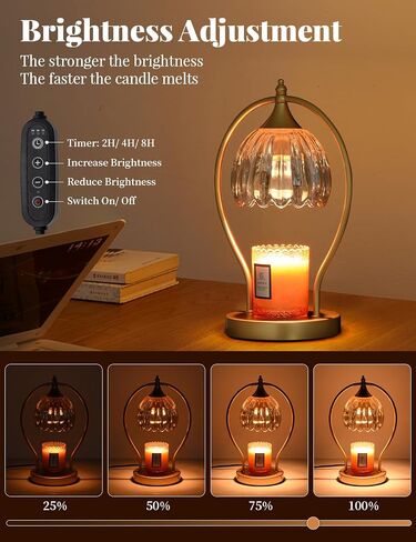 مصباح تدفئة الشموع مع مؤقت: مصباح تدفئة شموع كهربائية عاكس للضوء لشموع الجرة - مصباح إذابة الشمع المعدني مع لمبتين لغرفة النوم وغرفة المعيشة - هدية للأم والنساء العنبر in Saudi Arabia