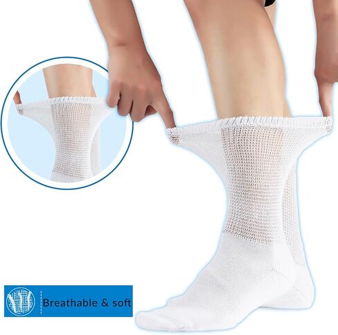 LIN Diabetic Socks for Men & Women, 6 Pairs Crew/Ankle Socks with Cushion, Non-Binding, Extra Wide Top, Loose Fit in Saudi Arabia