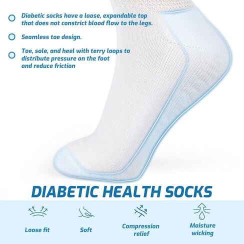LIN Diabetic Socks for Men & Women, 6 Pairs Crew/Ankle Socks with Cushion, Non-Binding, Extra Wide Top, Loose Fit in Saudi Arabia
