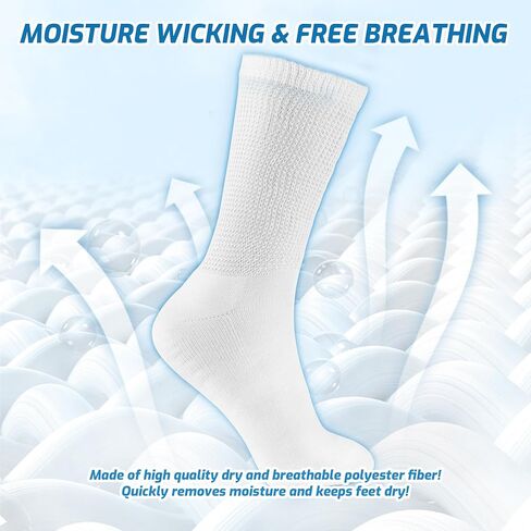 LIN Diabetic Socks for Men & Women, 6 Pairs Crew/Ankle Socks with Cushion, Non-Binding, Extra Wide Top, Loose Fit in Saudi Arabia