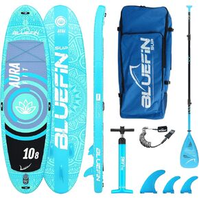 Bluefin SUP 10′8″ Aura FIT Stand Up Paddle Board Kit | 6" Thick | Fiberglass Paddle – Fitness & Yoga Paddle Board | Water Aqua Fitness | All Accessories | 5 Year Warranty