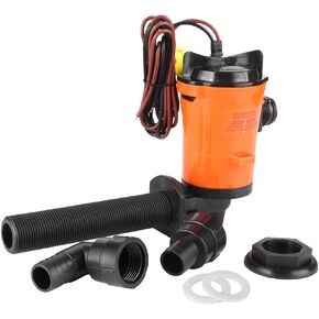 Qiilu 12V 800GPH Pump for Boat, Live Bait Tank Aerator Submersible Cartridge Boat Aeration Pump 90-Degree Boat Aerator Pump Boat Accessory SFBPI?G800?05