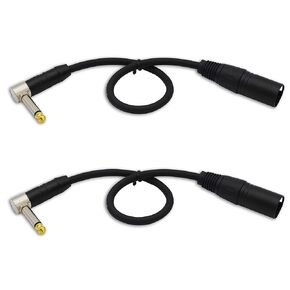 XLR Microphone Cable Male XLR to 1/4 Right Angle 3 ft Signal Interconnect Patch Cable Black-Pack of 2