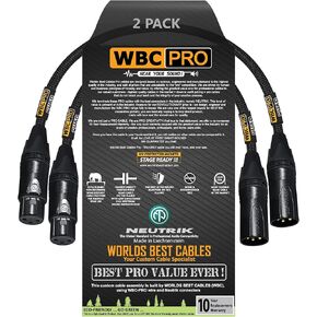 2 Units - 1 Foot - WBC-PRO-QUAD Ultra-Silent Ultra-Flexible Balanced Star-Quad Cable with Neutrik Male & Female XLR Plugs & Black Tweed Jacket in Saudi Arabia