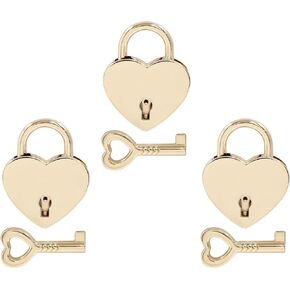 3 Pcs Heart Shaped Lock, Gold Metal Heart Shaped Padlock, Small Cute Lock Mini Lock Diary Lock with Key for Jewelry Storage Box Diary Book