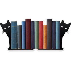 Peeping Cat Metal Bookends Cute Cat Book Ends for Shelves Bookshelf Decorative Objects Home Office Desk Bookshelf Decor Cat Lover Gifts for Women (Black)
