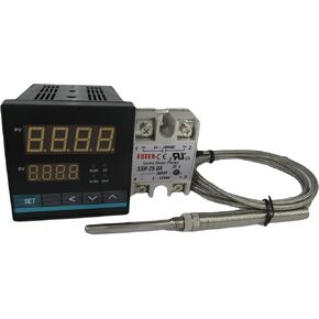 Universal PID Temperature Controller with Solid State Relay & Waterproof Stainless Steel K Type Thermocouple Temperature Probe (2 Alarms) Set for All Temperature Control Applications
