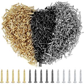 1200 Pieces Tri Color Small Nails, Nail Assortment Set, Wall Nails for Hanging Pictures, Art Nails, Round Head Picture Nails, Wall Nails for Picture Frame Carpentry,3x19mm - Gold Silver Black