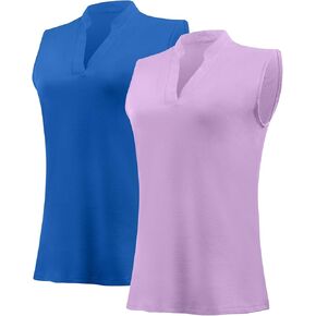 Aranmei Women's Sleeveless Golf Tennis Activewear Polo V Neck Shirts Workout Quick Dry Collarless Tank Tops (2 Pack, S-XL)