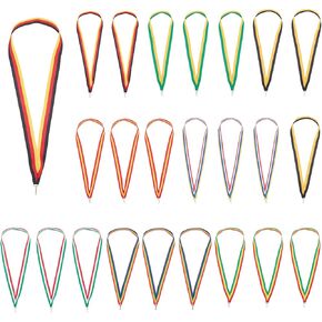 AHANDMAKER 40 Pcs Striped Medal Lanyards, 8 Styles Polyester Award Neck Ribbons Medals Neck Ribbons with Snap Clips, for Competitions Sports Meeting Sport Party