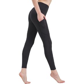 Women High Waisted Fitness Pants Solid Color Running Leggings with Pockets