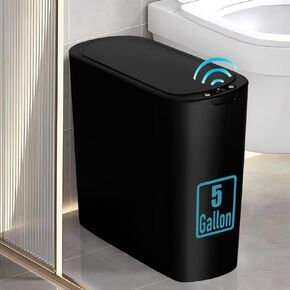 5 Gallon Motion Senor Bathroom Trash Can with Lid, Automatic Garbage Can Touchless, Smart Plastic Waste basket for Narrow Spaces, Bathroom, Office, Bedroom, Living Room (White)