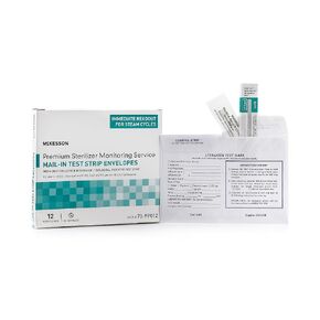 McKesson Sterilization Testing Service, Premium Sterilizer Test Envelopes, Mail-in for Online Results - Steam, Chemical, Dry Heat, EO Gas Sterilization Monitor, 12 Count, 1 Pack