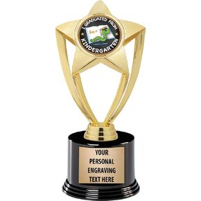 Crown Awards Kindergarten Graduation Trophies with Custom Engraving, 7.25" Personalized Kids Graduation Trophy On Deluxe Round Base Prime