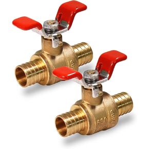 615P001-2 Full Port x PEX Barb Ball Valve Water Shut Off with Tee Handle, 1 Inch, Brass (Pack of 2), 2 Count