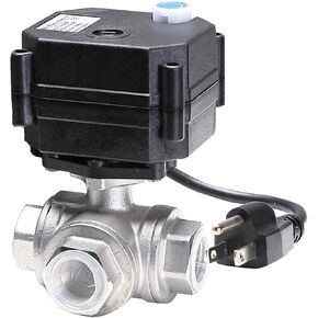 U.S. Plug 3 Way L Port 110-240Vac 50/60Hz Auto Return Motorized Electrical Ball Valve (1/2 inch)