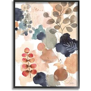 Stupell Industries Abstract Botanical Shape Collage Modern Boho Painting Black Framed Wall Art, 16 x 20, Orange