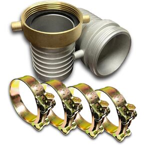 1.5 inch Pin Lug Hose Shank Coupling Set, Aluminum Hose Fittings (Male and Female) with Rubber Gasket and 4 Heavy Duty Hose Clamps