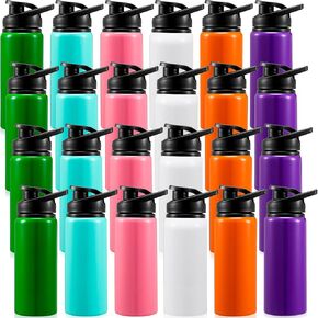 Foaincore 24 Pcs Water Bottles Bulk Aluminum 17 oz Metal Sports Gym Hiking Reusable Bottles Gift for Kids Christian Charity Donation Supplies Samaritan's Purse Operation Christmas