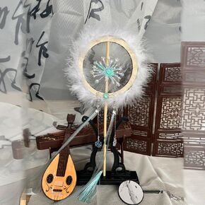 Moon-Shaped Fan - Circular Fan Chinese Hanfu Red Decorative Accessory for Traditional Style | Handheld Elegance for Cultural Events & Home Decor (Moon Butterfly)