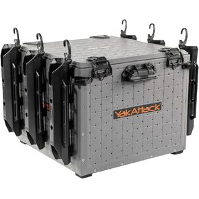 YakAttack BlackPak Pro Kayak Fishing Crate - Includes 6 Attachable Fishing Rod Holders, 16" x 16" - Battleship Grey | Kayak Fishing Accessories