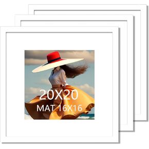 14x14 Picture Frame White Solid Wood for Mat 10x10 Wall Mounting Square Poster Frames