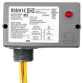 Functional Devices RIBH1C Pilot Relay, 10 Amp SPDT, 10-30 Vac/dc/208-277 Vac Coil, NEMA 1 Housing