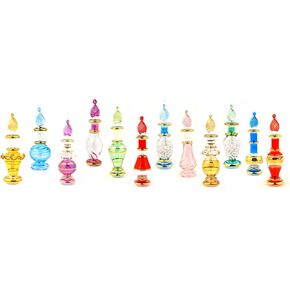 Egyptian Mouth Blown Glass miniature Perfume Bottles Wholesale Set of 12 Size 2" (5 cm) with handmade Gold decorative Vials for essential& perfume oils by Egyptian Hand Blown Glass