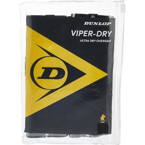 Dunlop Sports Viper-Dry Tennis/Squash/Badminton/Padel OVERGRIP (3-Pack, 12-Pack, 30-Pack Roll) (Black & White Colors) (Ultra Dry and Durable Grip for Ultimate Control)