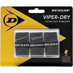 Dunlop Sports Viper-Dry Tennis/Squash/Badminton/Padel OVERGRIP (3 عبوات، 12 حزمة، 30 حزمة لفة) (ألوان أبيض وأسود) (قبضة فائقة الجفاف ومتينة للتحكم النهائي)