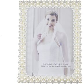 White Pearl and Crystal Plastic Picture Frame for Tabletop Display (4x6, Rectangular 3)