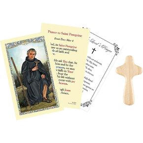 Saint Peregrine Holy Card - Hand Held Comfort Cross, The Lord's Prayer - Laminated Double Sided Saint Peregrine Card - St Peregrine Patron Saint of Cancer Patients Themed Set - 3 Items