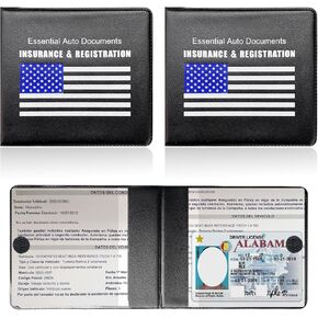4 PCS Car Registration and Insurance Holder, Vehicle Glove Box Organizers with Closure for License Document, Auto Essential Paperwork Wallet Case Holder, Car Accessories (Black, Blue Flag)