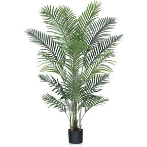 Artificial Palm Tree 5Ft Fake Areca Palm Tree with 17 Trunks in Pot Perfect Faux Palm Plant for Home Indoor Outdoor Office Modern Decor Green 1Pack