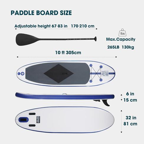 10' Inflatable Stand Up Paddle Board Extra Wide Paddle Boards with Adjustable Paddle,Backpack,Waterproof Bag Leash and Repair Kit for Youth & Adults in Saudi Arabia