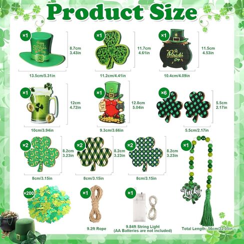 21Pcs St. Patrick's Day Tiered Tray Decor Set with String Lights Confetti Wood Slices Bead Garland for St. Patrick's Day Party Kitchen Table Home Bar Decoration in Kuwait