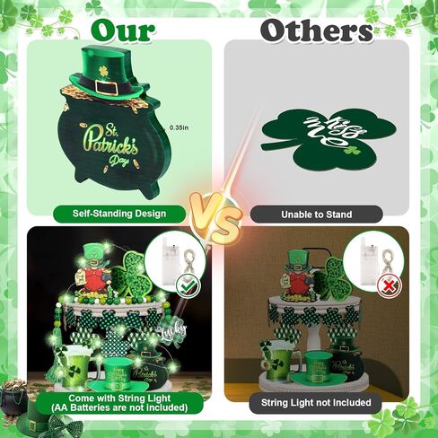 21Pcs St. Patrick's Day Tiered Tray Decor Set with String Lights Confetti Wood Slices Bead Garland for St. Patrick's Day Party Kitchen Table Home Bar Decoration in Kuwait