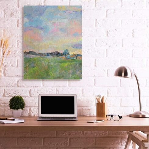 Stupell Industries Spring Meadow Sky with Field House Pastel Painting, Designed by Jeanette Vertentes Art, 10x15, Wall Plaque in Saudi Arabia
