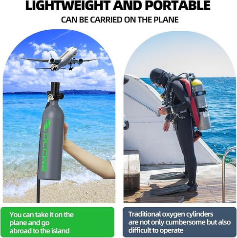 Mini Scuba Tank, 1L Capacity Scuba Diving Tank for Snorkelling or Diving Underwater, 10 to 25 Minutes of Operating Time Premium Reusable Scuba Diving Equipment in Saudi Arabia