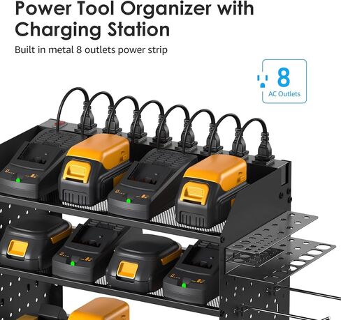 مجموعة CCCEI منظم أدوات الطاقة لحامل Pegboard المعياري مع محطة شحن. حامل مثقاب مثبت على الحائط مكون من 4 طبقات، منظم شاحن بطارية أداة صفراء. رف أدوات تخزين المرآب مع قطاع الطاقة. in Kuwait