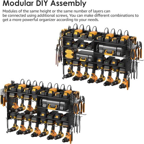 مجموعة CCCEI منظم أدوات الطاقة لحامل Pegboard المعياري مع محطة شحن. حامل مثقاب مثبت على الحائط مكون من 4 طبقات، منظم شاحن بطارية أداة صفراء. رف أدوات تخزين المرآب مع قطاع الطاقة. in Kuwait