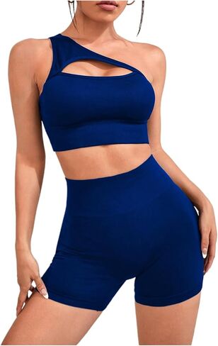 SHENHE Women's Ribbed Workout Set 2 Piece Seamless Cutout Sports Bra and Biker Shorts Set in Saudi Arabia