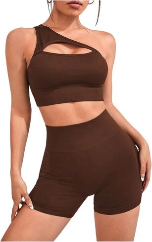 SHENHE Women's Ribbed Workout Set 2 Piece Seamless Cutout Sports Bra and Biker Shorts Set in Saudi Arabia