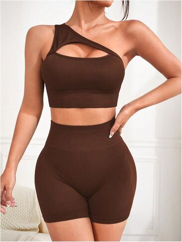 SHENHE Women's Ribbed Workout Set 2 Piece Seamless Cutout Sports Bra and Biker Shorts Set in Saudi Arabia