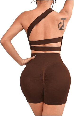 SHENHE Women's Ribbed Workout Set 2 Piece Seamless Cutout Sports Bra and Biker Shorts Set in Saudi Arabia
