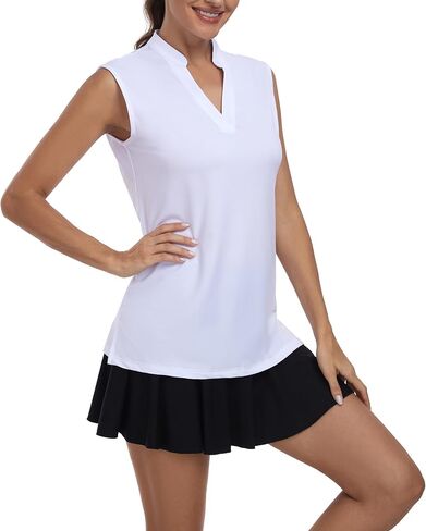 Aranmei Women's Sleeveless Golf Tennis Activewear Polo V Neck Shirts Workout Quick Dry Collarless Tank Tops (2 Pack, S-XL) in Saudi Arabia